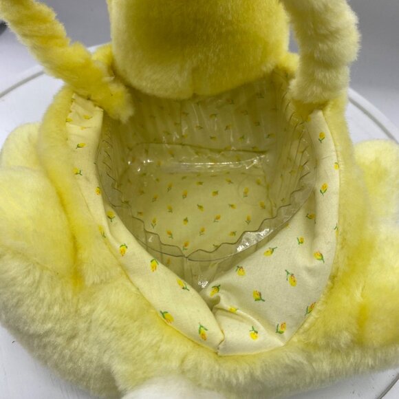 Vtg Yellow Bunny Rabbit Plush Easter Basket Stuffed Animal 8"x13" Floral Lining - Picture 6 of 10